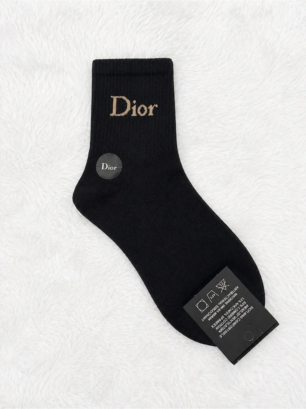 Dior Black Crew Dress Socks with Gold Logo